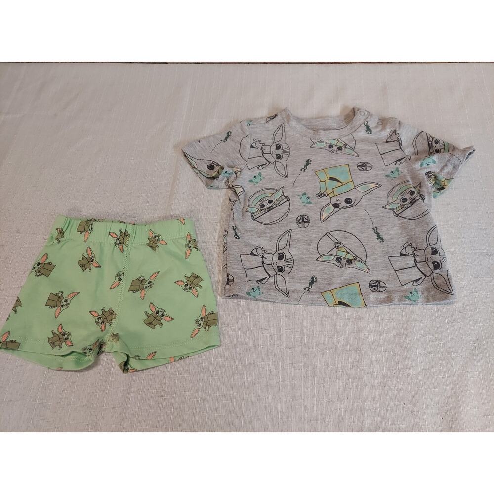Star Wars Baby Grogu T Shirt Shorts Outfit Set 3-6M Gray Green The Mandalorian